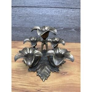 Vintage Italy Brass 5 Flame Lily Candle Holder Floral Candelabra Boho Regency